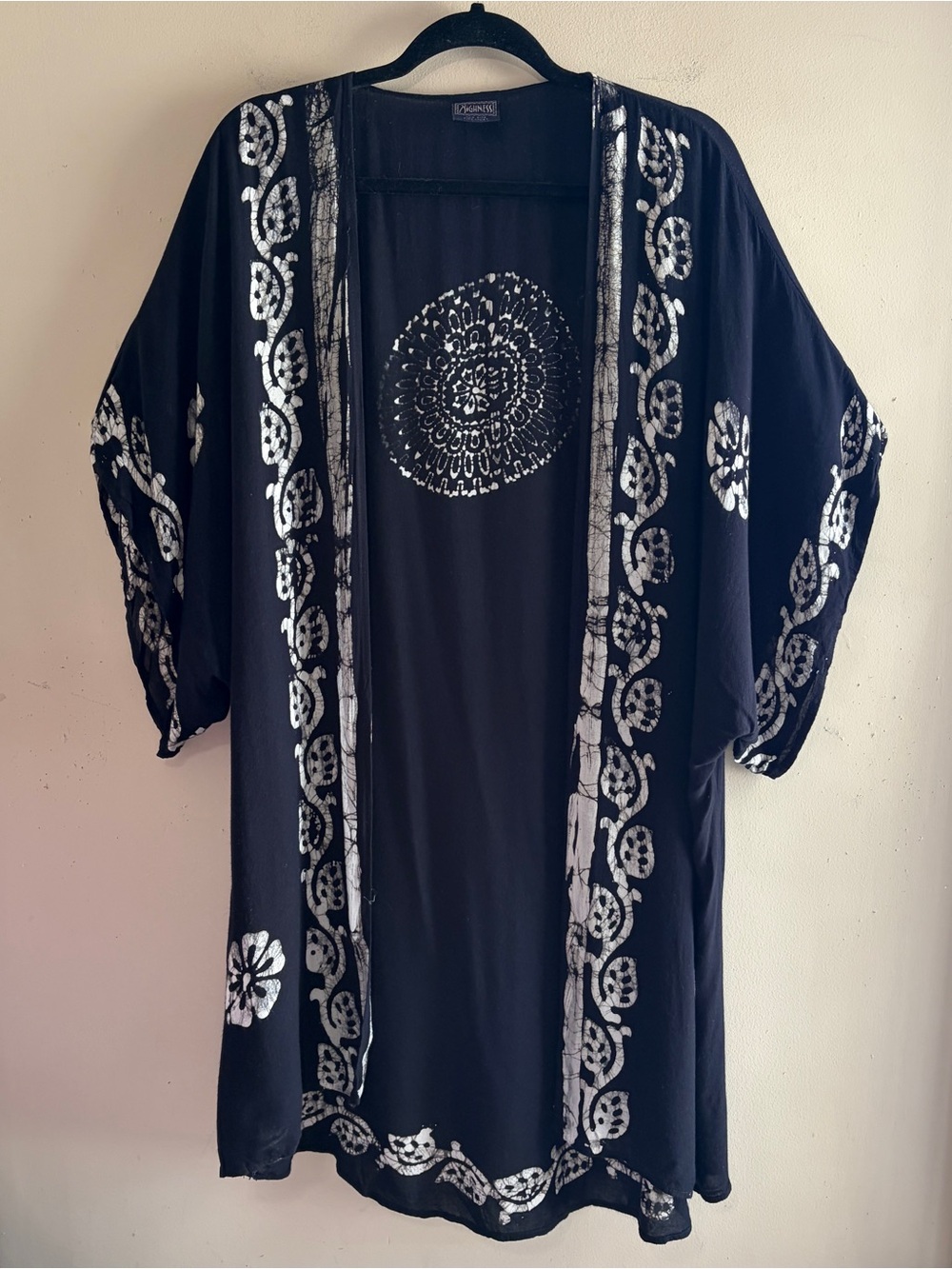 HIGHNESS Black & White Longline Short-Sleeve Duster Kimono, O/S